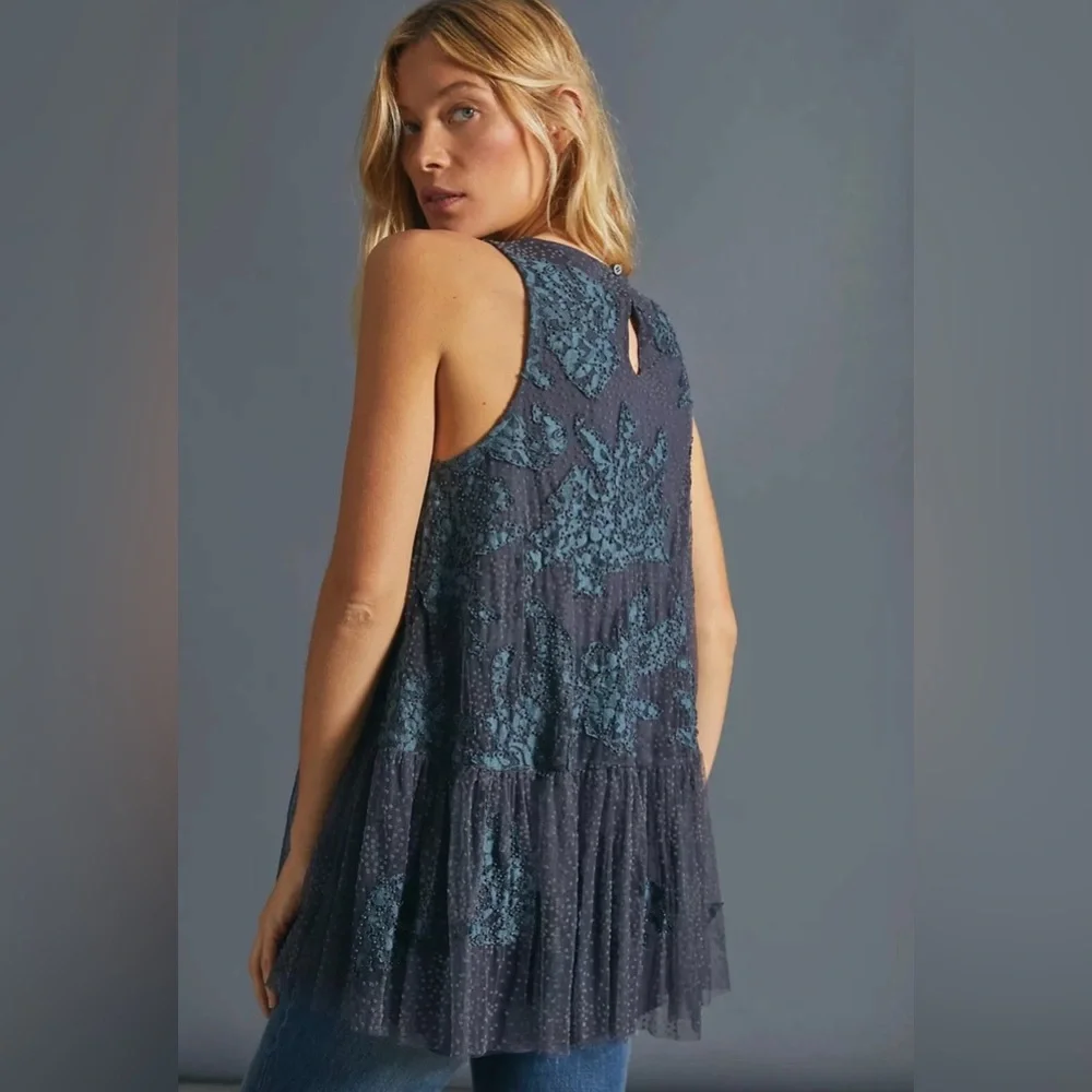 Anthropologie Applique Lace Tunic Blouse - Picture 2 of 5